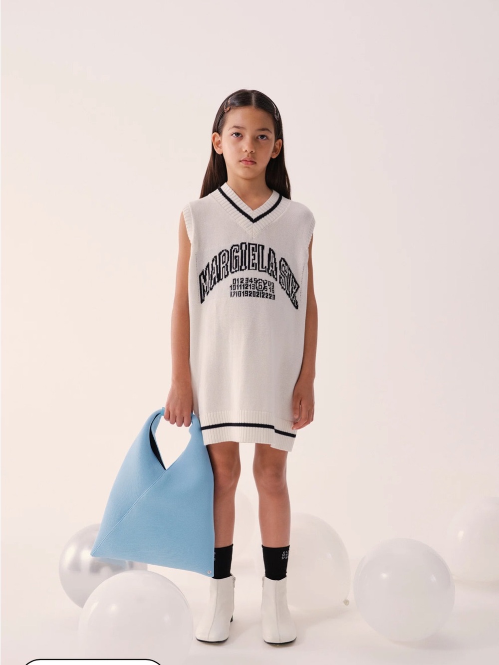 Maison Martin Margiela White Knit Sleeveless V-Neck Logo Vest